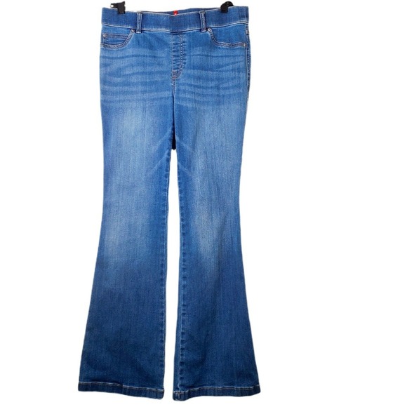 Spanx Flare Jeans Medium Wash High Rise Pull On Compression Denim Size Large - Picture 2 of 13